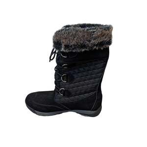 Lands End Womens 9B Quilted Waterproof Winter Snow Boots Suede Faux Fur Trim